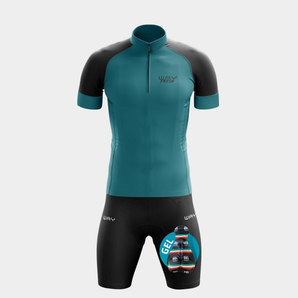 Conjunto Kit Ciclismo Masculino Camisa Zíper Parcial Bermuda Short Forro Gel Pedal Bike Speed Mtb