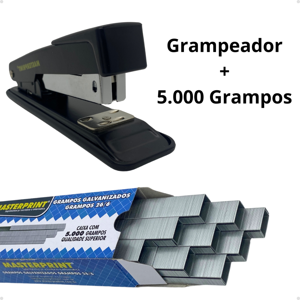Kit Grampeador + 5.000 Grampos 26/6 Galvanizados Masterprint mp300 em Oferta na Shopee
