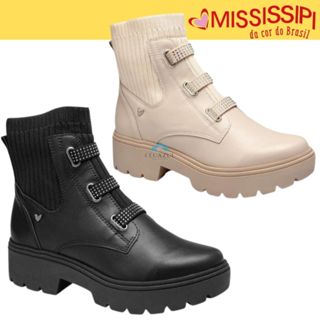 Bota Mississipi Feminina  Coturno Tratorada Salto Bloco Cano Medio Conforto em Oferta na Shopee