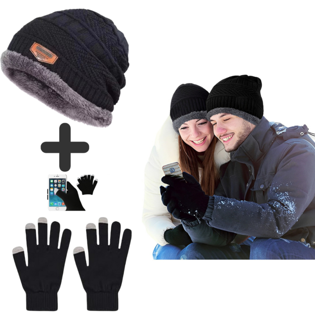 Kit Touca Gorro e Luva Touch Para Mexer no Celular Sem Precisar Tirar Inverno Frio Touca Forrada Com Pelinho Luva de Lã