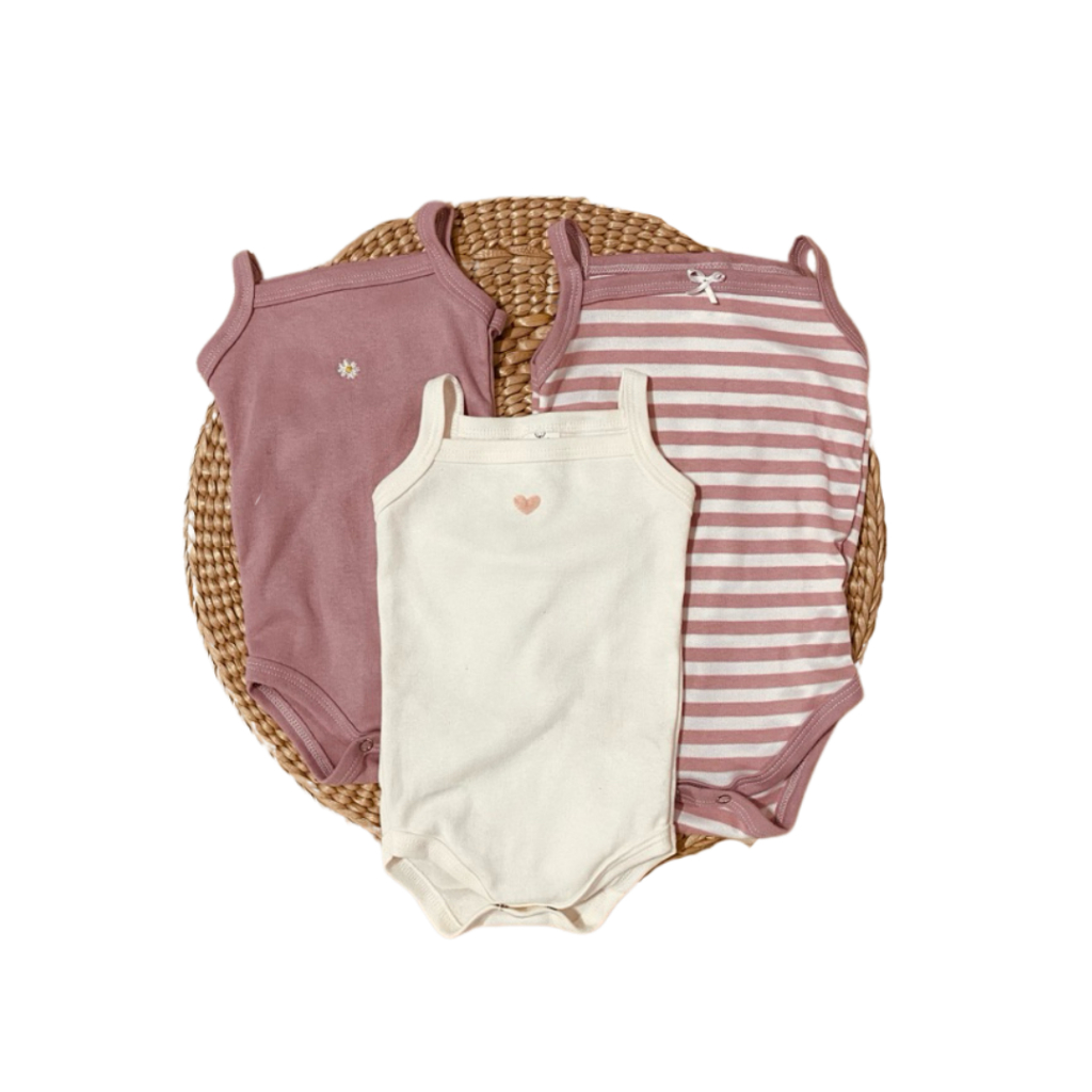Kit 3 Body alcinha regata bebê menina menino renda algodão