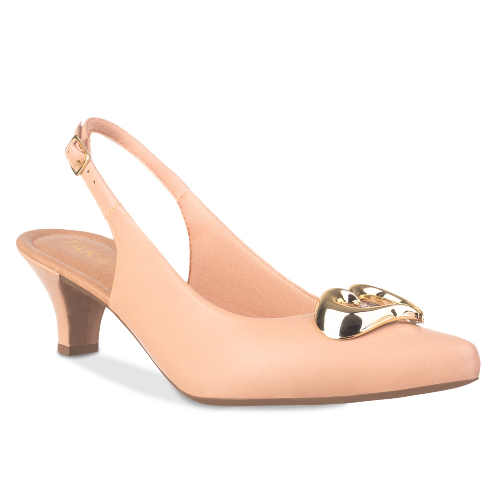Slingback Feminino Salto Fino Baixo Scarpin Bico Fino Coração Sapato Social Casual Moda Promoção