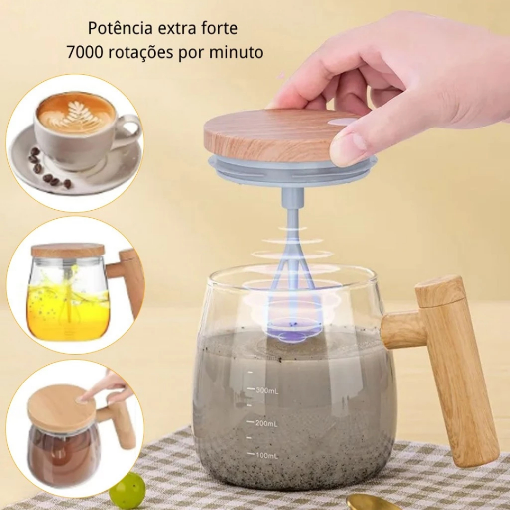 Imagem Caneca Misturadora De Café 400 mL Automática Agitadora Elétrica Giratória Para Chá Leite Chocolate