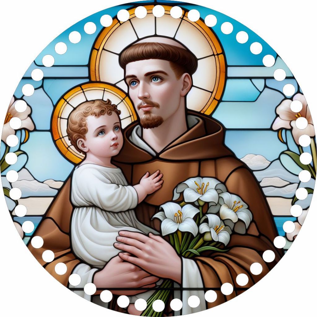 Base Crochê Redonda Santo Antônio - Arte Estilo Vitral