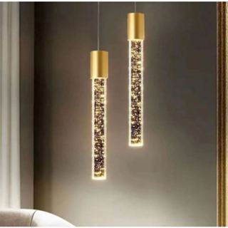 KIT 02 Lâmpada Pendente Tubo De Cristal Dourado 3em1: luz branca luz quente luz neutra em Oferta na Shopee