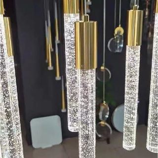Lâmpada Pendente Tubo De Cristal 20CM dourado 3 cor em1:  luz branca  luz quente  luz neutra
