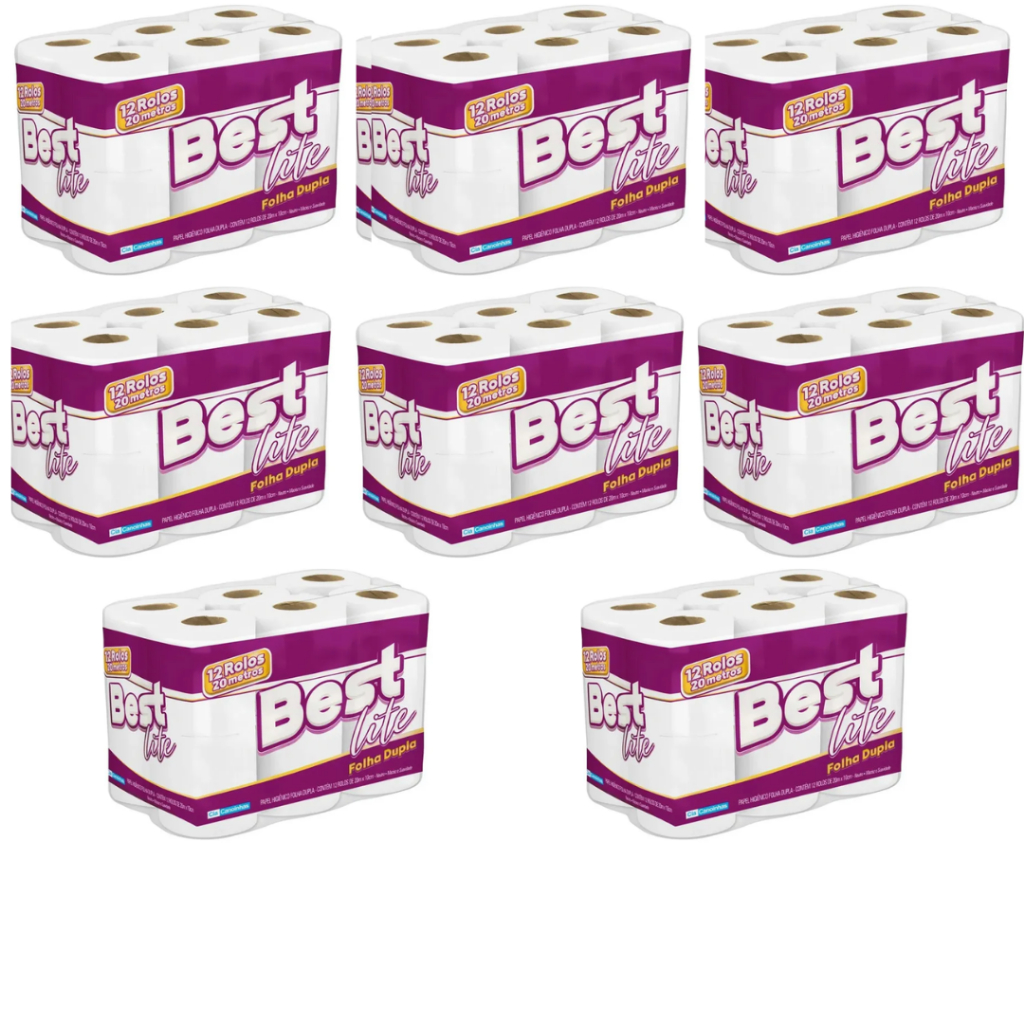 Fardo papel higiênico Folha Dupla - 8 pacotes - 96 Rolos 20 Mts cada BEST