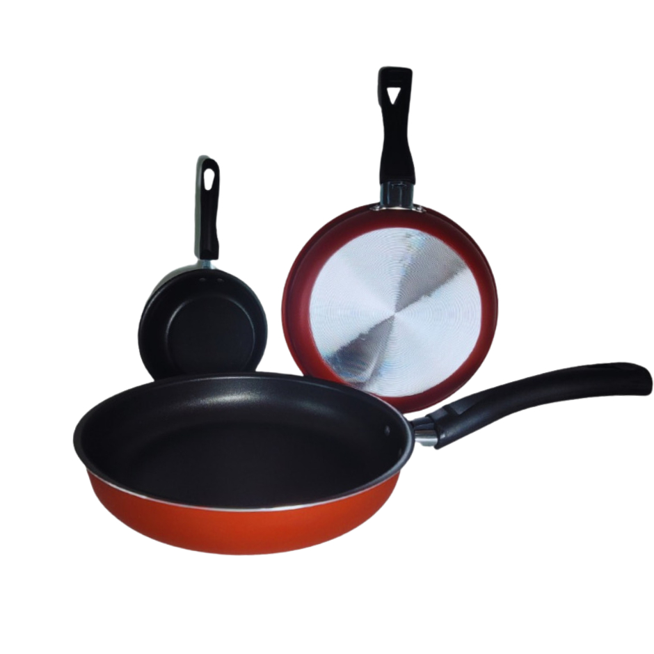 JOGO DE FRIGIDEIRA VERMELHO 3 PEÇAS KIT DE FRIGIDEIRAS ANTIADERENTE