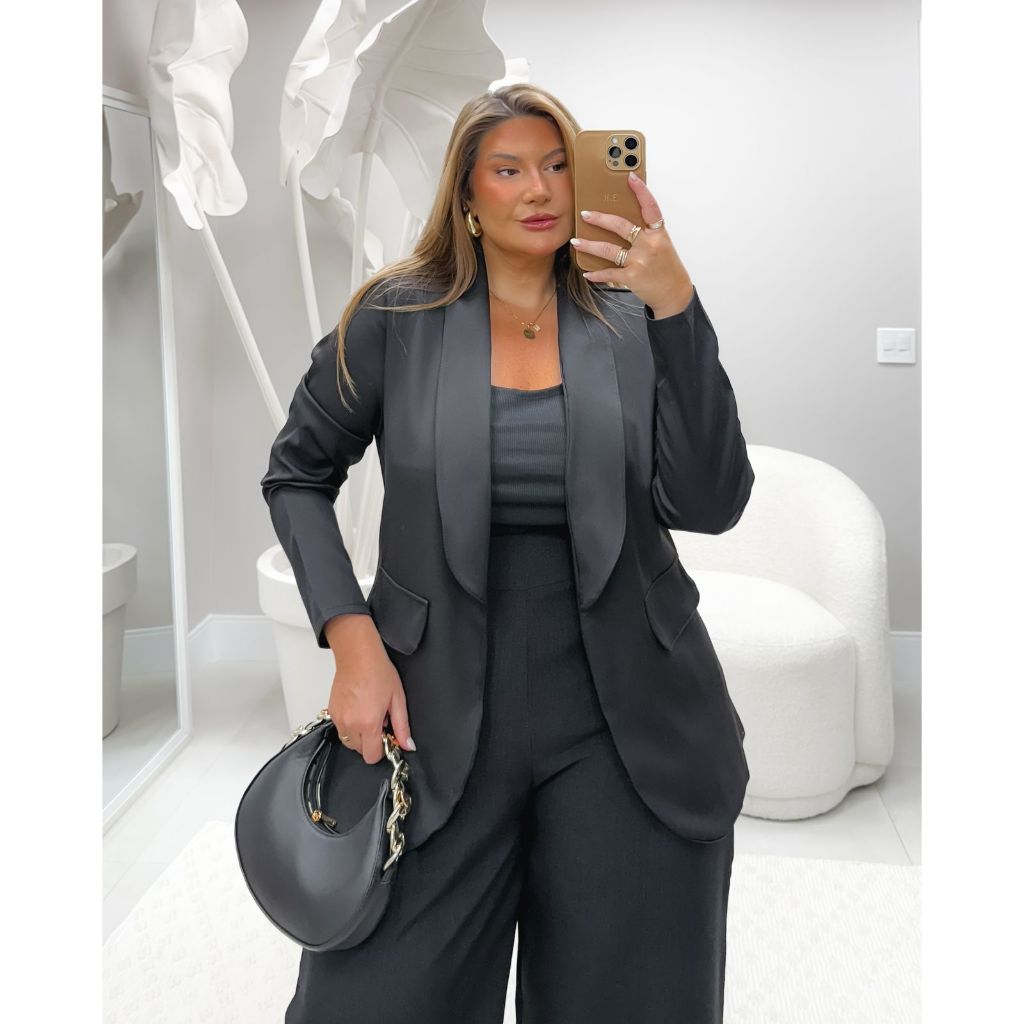 Blazer Feminino Alfaiataria Preto Plus Size 46 ao 52
