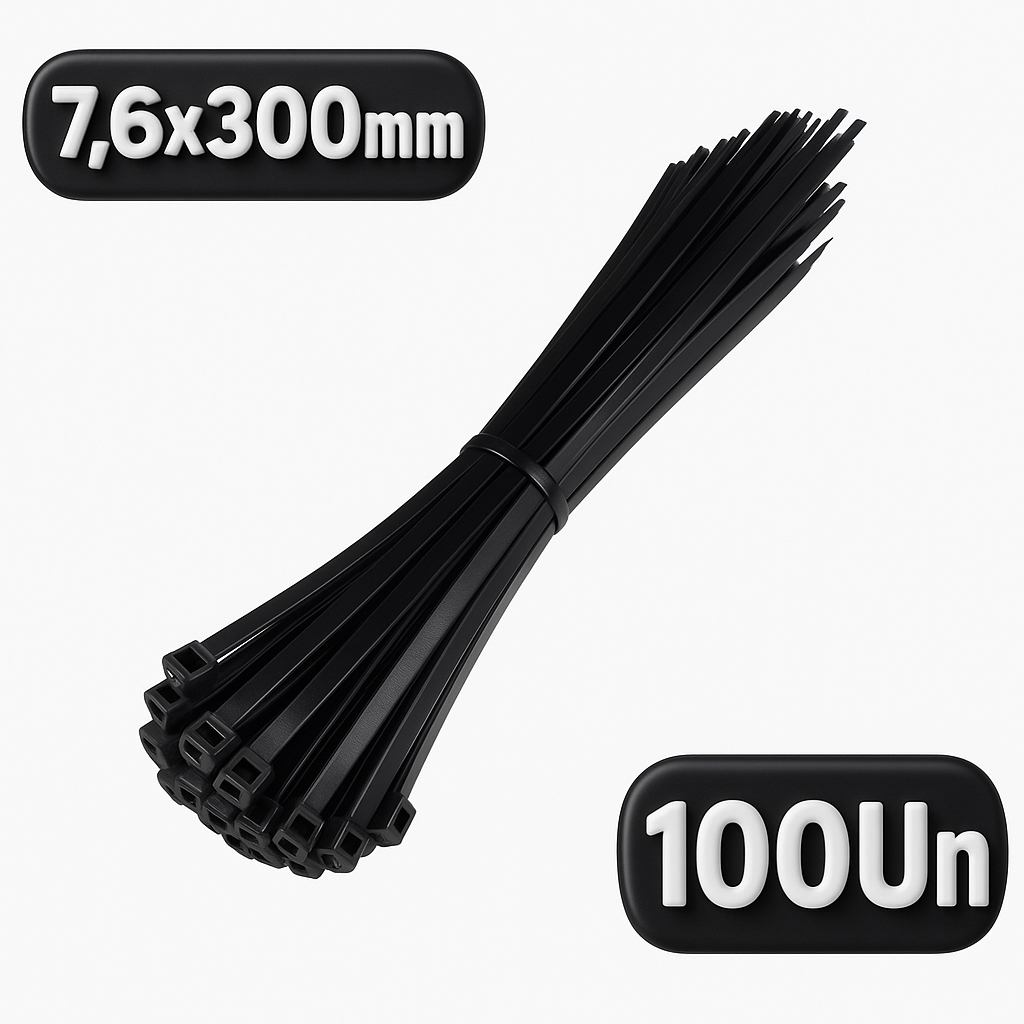 100 Presilha Enforca Gato Cinta Abraçadeira Plástica Lacre Nylon 7.6x300mm Preto ou Branco