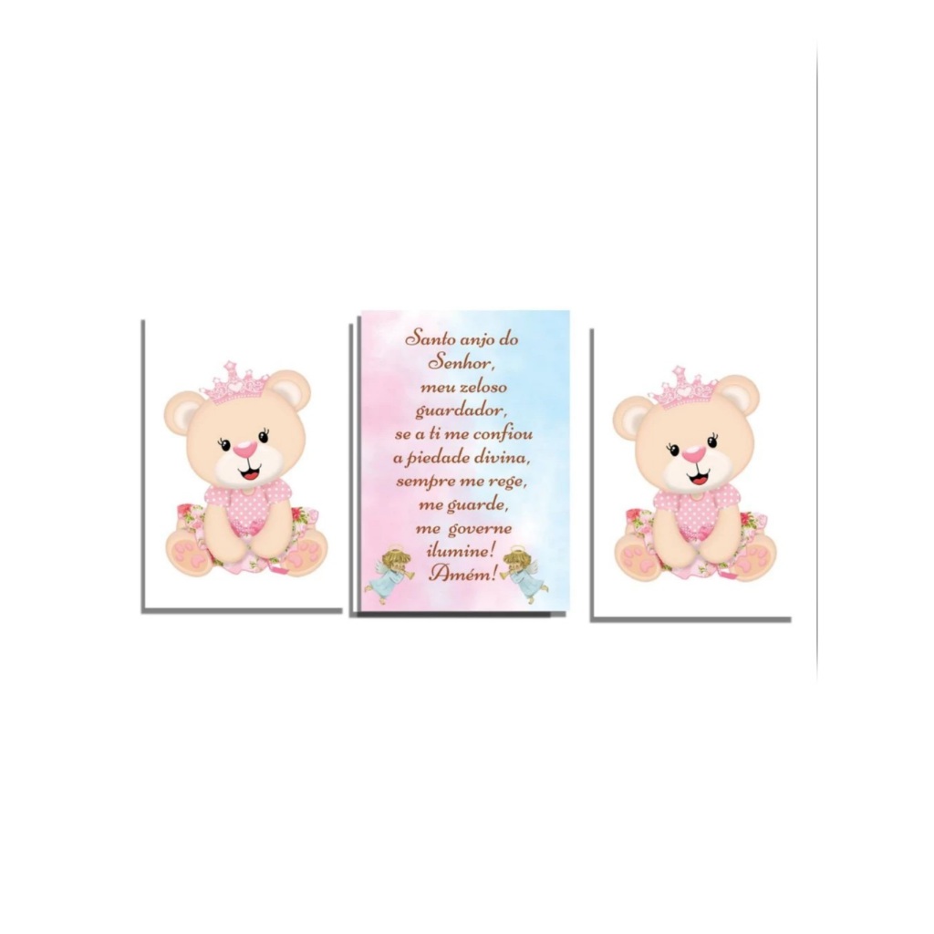 Kit 3 Quadros Decorativos Infantil - quarto Bebê - Menina -~Santo Anjo do Senhor