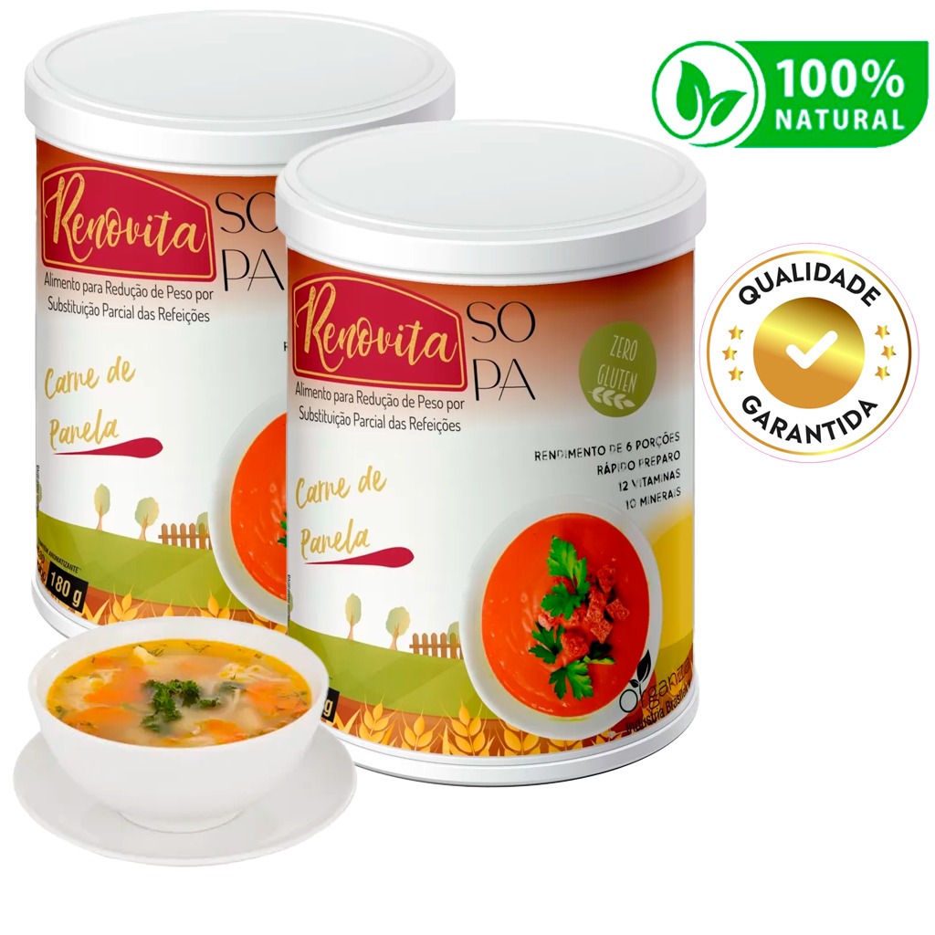 Kit 02 Sopa Refinax Pó Zero Glutén 100% Natural  - Sabor Carne de Panela - 180g Redutor de Medidas