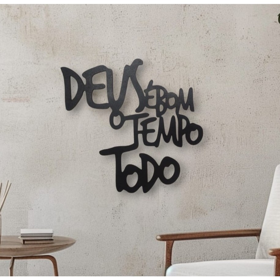 Quadro Vazado Religioso Deus é Bom o Tempo Todo em Mdf Preto Aplique, Mandala Decoração Moldura Casa