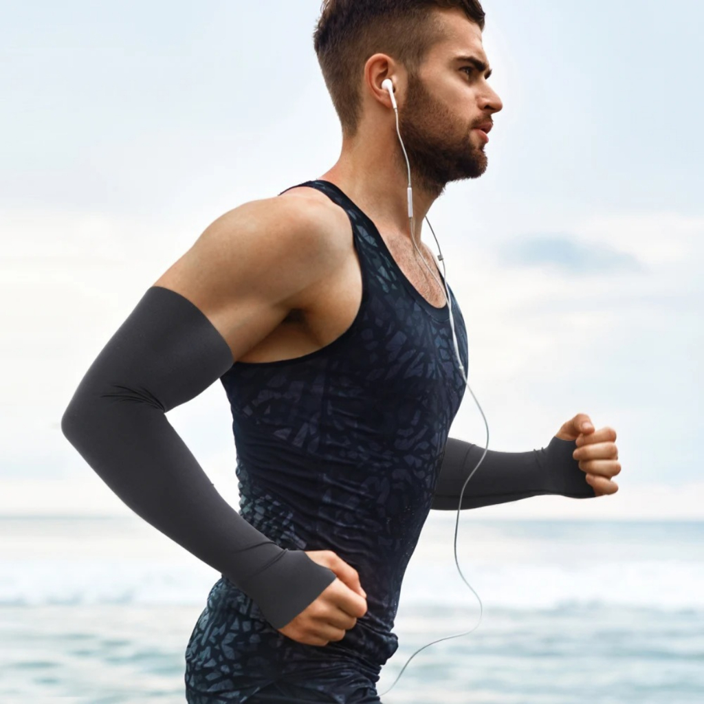 Par Manguito mangote Com Dedo Proteção solar UV50+ Corrida Fitness Academia Unissex — imagem 2 de 2