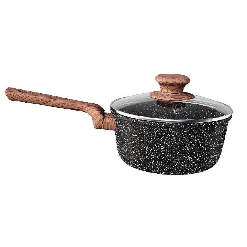 Panela  N.16 cmColor Premium Stone com Tampa de Vidro Antiaderente 5 Camadas Fogão Gás Indução Elétrico Casa, cozinha