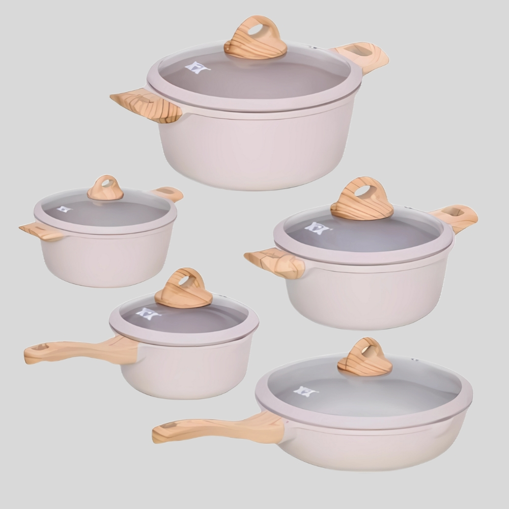 Imagem Jogo de Panela Kit 5 Panelas Com Revestimento de Cerâmica Com Indução a Gás Bege