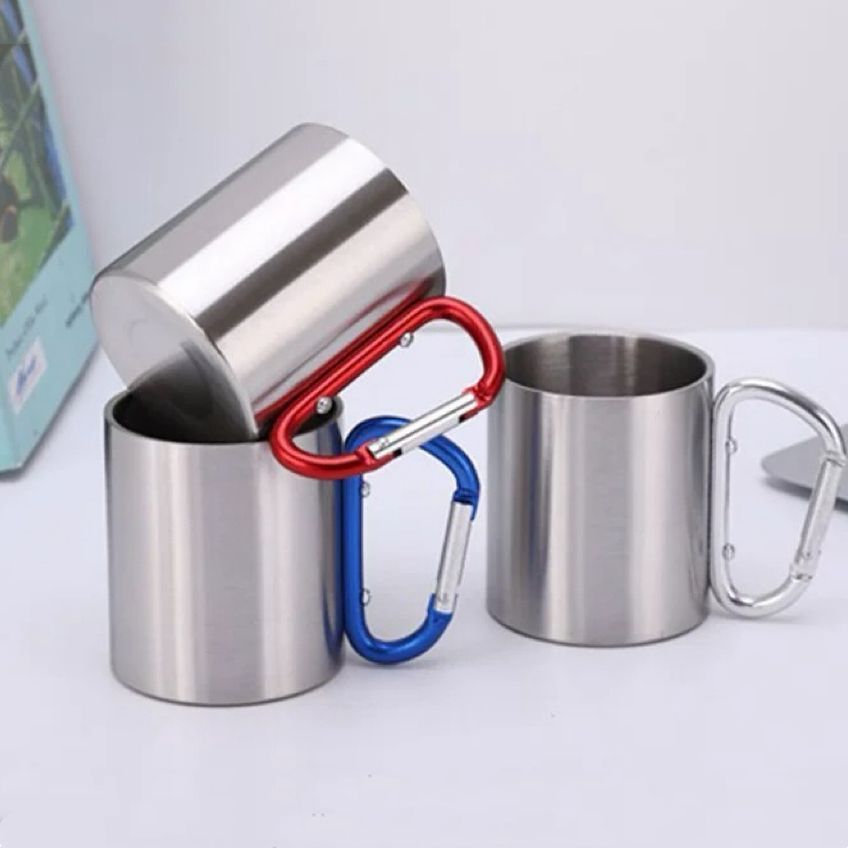 Caneca Copo Inox com Mosquetão 220ml Café e Chá Aço Inox Adventure Camping com Alça-ke home em Oferta na Shopee