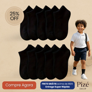 Kit de Meias Infantis Lisa Preta – Unissex | Algodão, Cano Médio e Conforto | Opções de 1 a 12 Pares em Oferta na Shopee