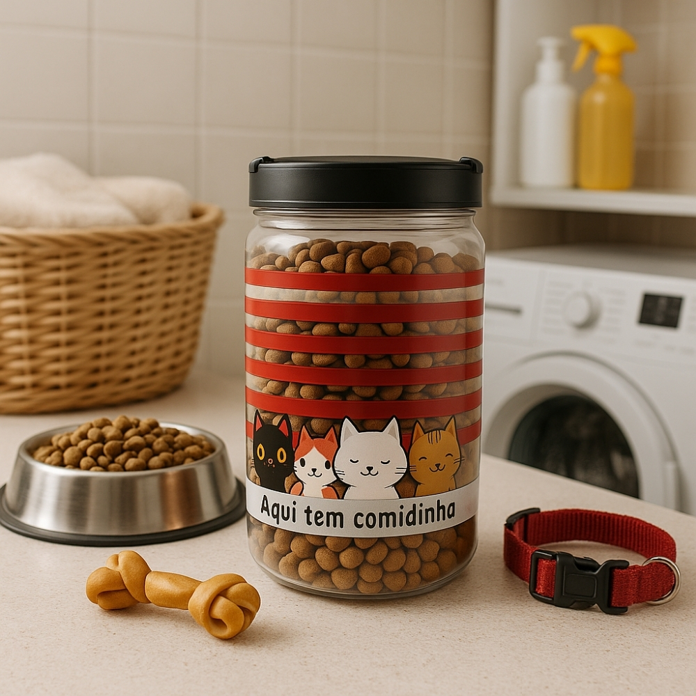 Pote Porta Ração Comedouro Petiscos 1,9 Litros Cachorro Gato Multiuso Tampa De Rosca Com Alça em Oferta na Shopee