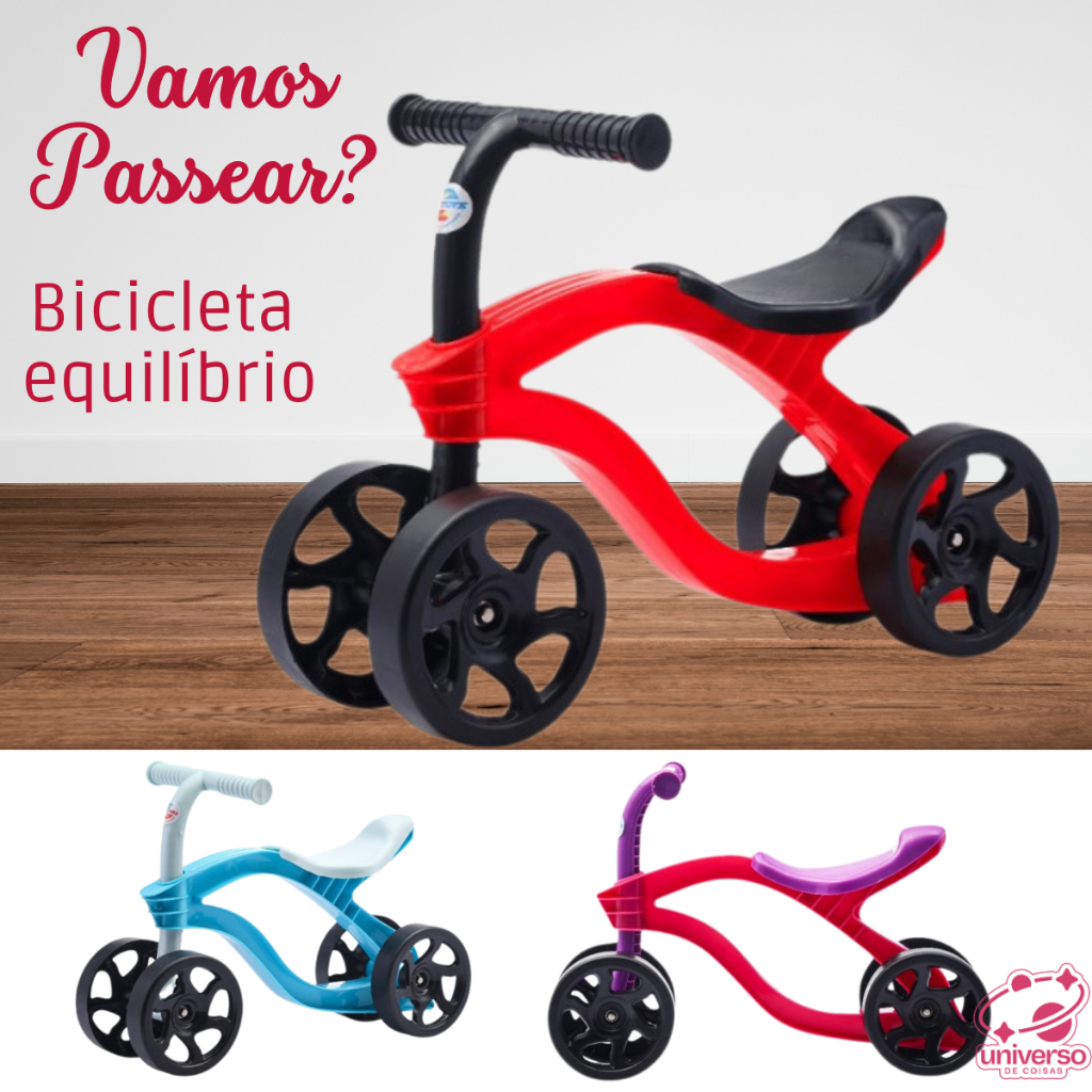 Bicicleta Equilíbrio 4 Rodas Bicicletinha Bebê Sem Pedal Andador Quadriciclo Infantil Presente Crian