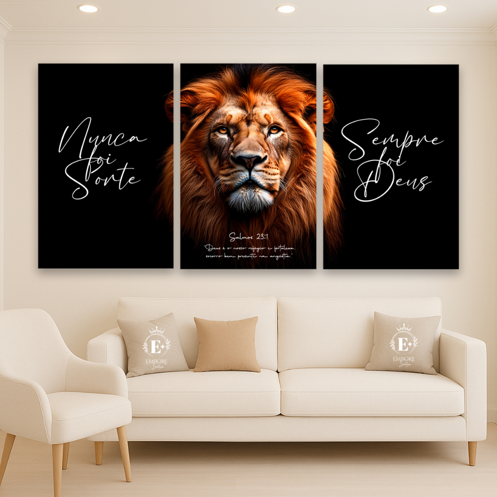 Quadro Decorativo Leão Nunca Foi Sorte Sempre Foi Deus Salmo 23 Religioso