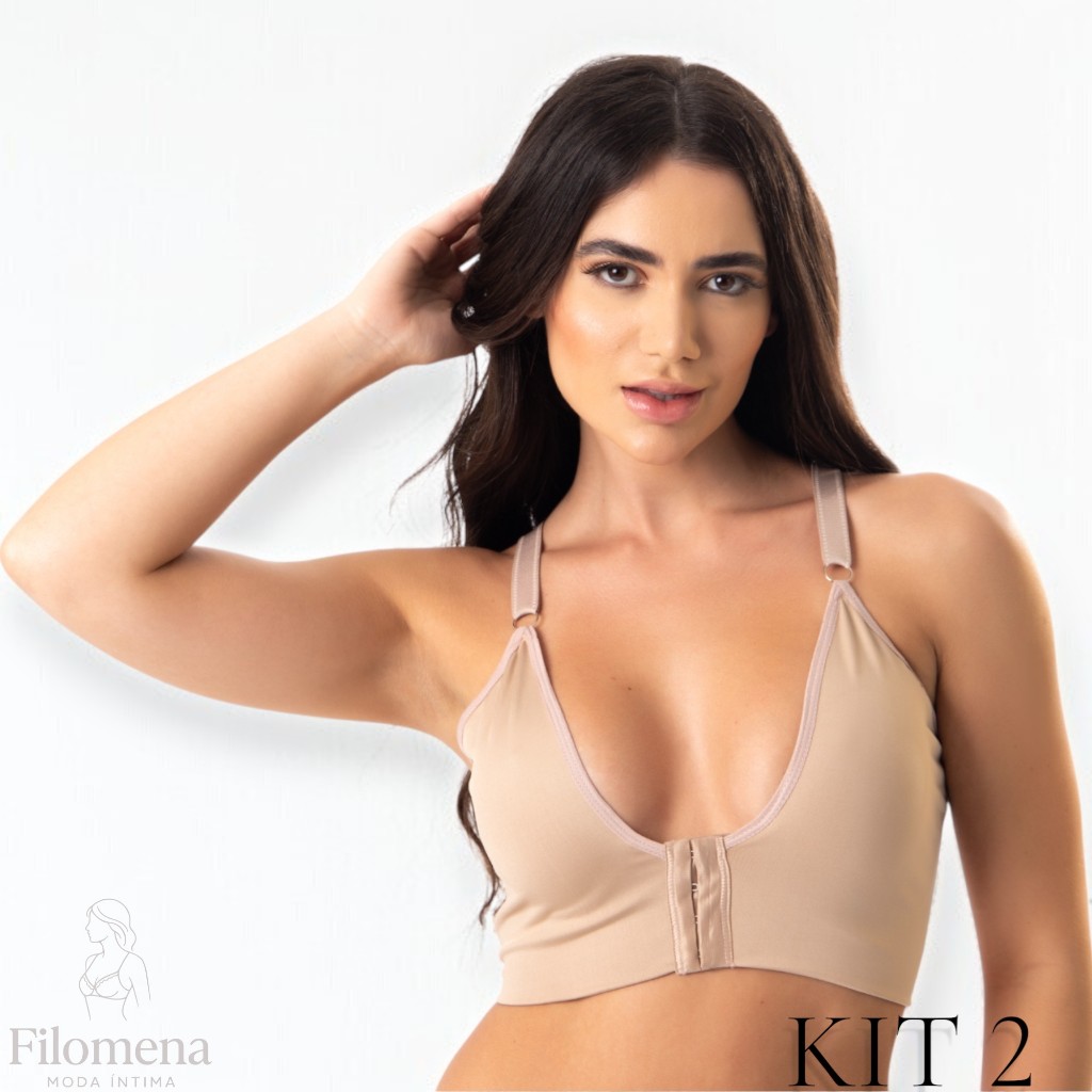 Kit 2 Sutiã Pós Cirúrgico Decote Cinta Mamoplastia Reforçado Pós Operatório Fecho Frontal Mama