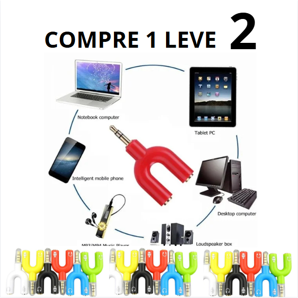 Adaptador P3XP2 Fone+Microfone Headset Celular PC Audio Lapela e Controle Joystick Xbox e Ps4
