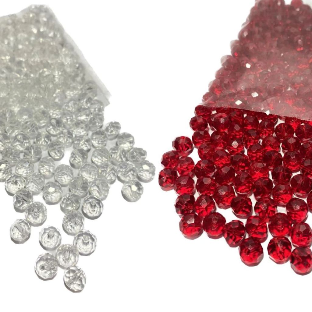 100 Missangas Transparente 100 Missangas de cristal Vermelho Transparente 8mm | Para Guia umbanda candomblé