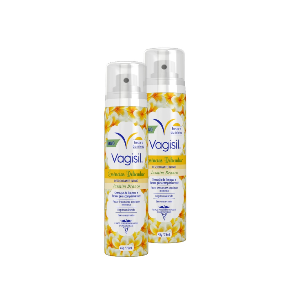 Kit 2x Vagisil Desodorante Íntimo Essências Delicadas Jasmim Branco 75ml em Oferta na Shopee