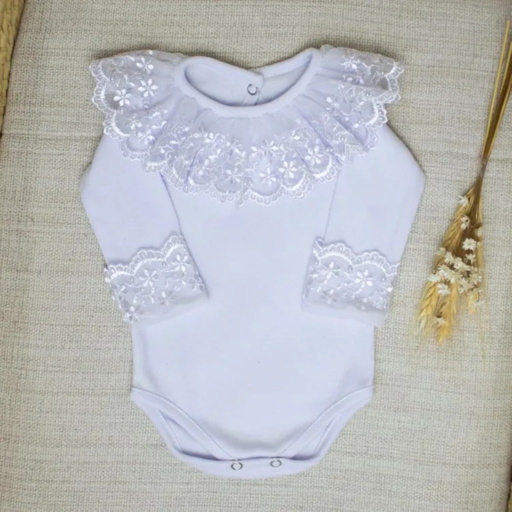 Body bebe de luxo gola de renda premium Feminino 100% algodão maternidade enxoval em Oferta na Shopee