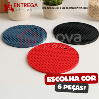 Jogo 6 Descanso de Panela em Silicone 16.5 cm Proteção para Mesa - Escolha Cor e Kit Preferidos