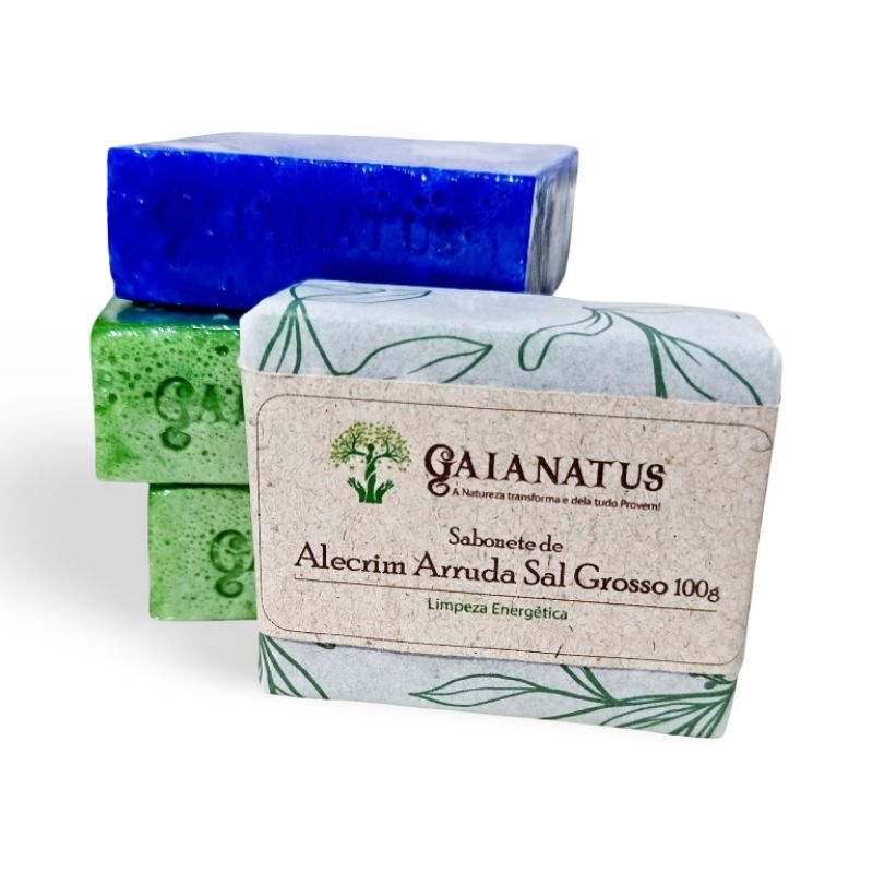Kit 3 Sabonetes Alecrim Arruda e Sal Grosso e Anil Wagi Oage Limpeza Energética Natural