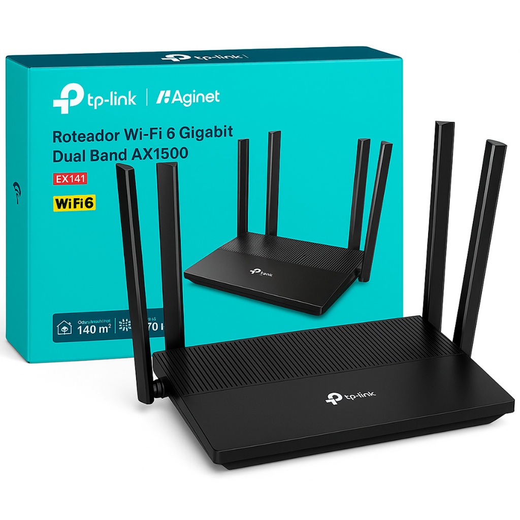 Roteador TP-Link EX141 AX1500 Wi-Fi 6 Alta Velocidade Dual Band 4 Antenas Conexão Estável Instalação