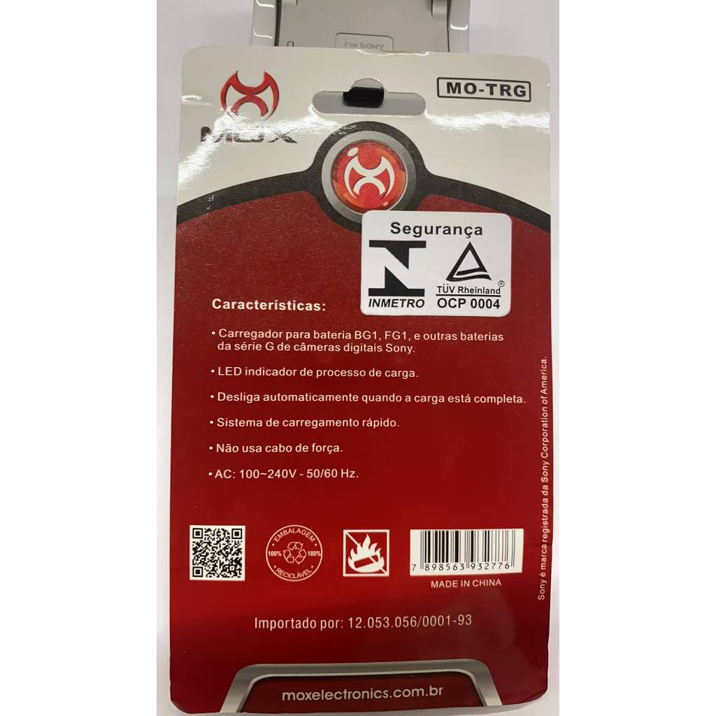 Carregador Para Baterias Mox Mo-trg Sony G Bg1 Fg1 Autostop - detalhe