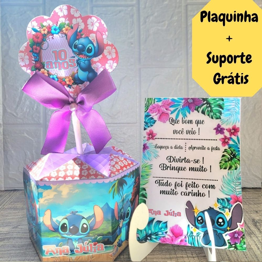 Centro de Mesa Stitch Kit +Plaquinha Cachepô Personalizado Arranjo de Festa Enfeite Lembrancinha de Aniversário Infantil
