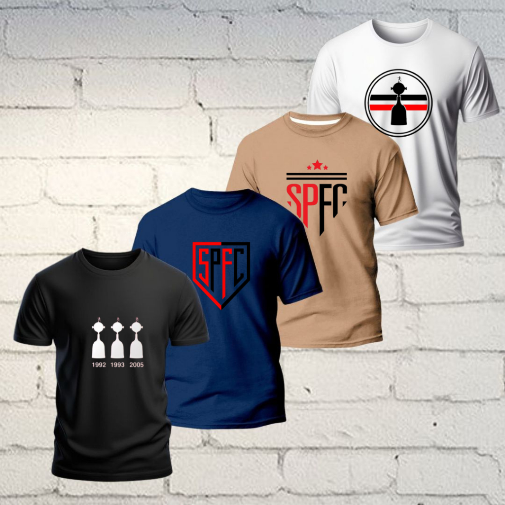 Kit 4 Camisetas Masculina Camisa Torcedor Time de Futebol 100% Algodao SP Tricolor Trikas