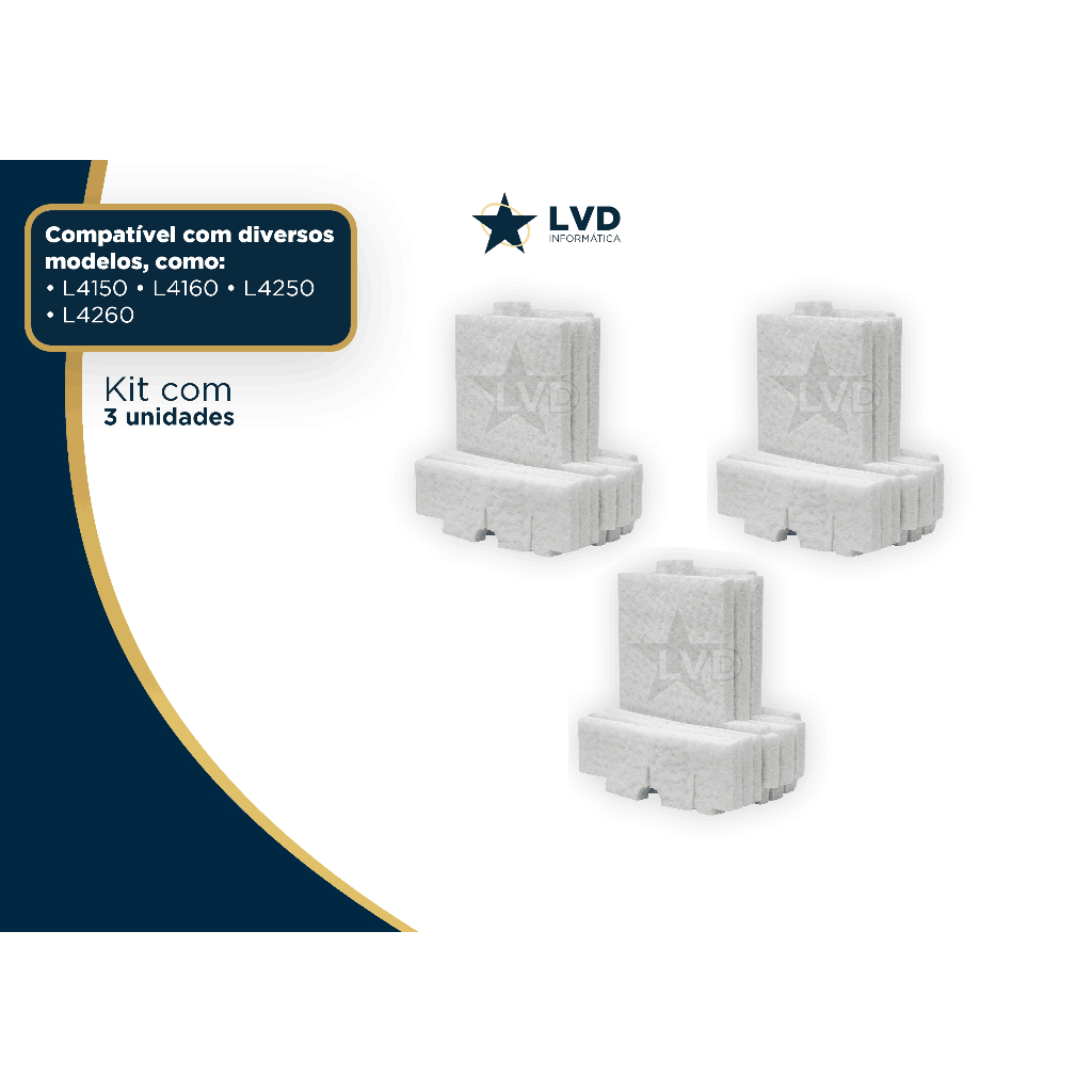 Kit com 3 almofada esponja feltro p/ Epson L4150 L4160 L4250 L4260