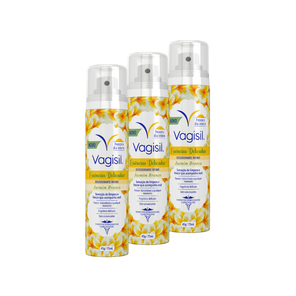 Kit 3x Vagisil Desodorante Íntimo Essências Delicadas Jasmim Branco 75ml em Oferta na Shopee