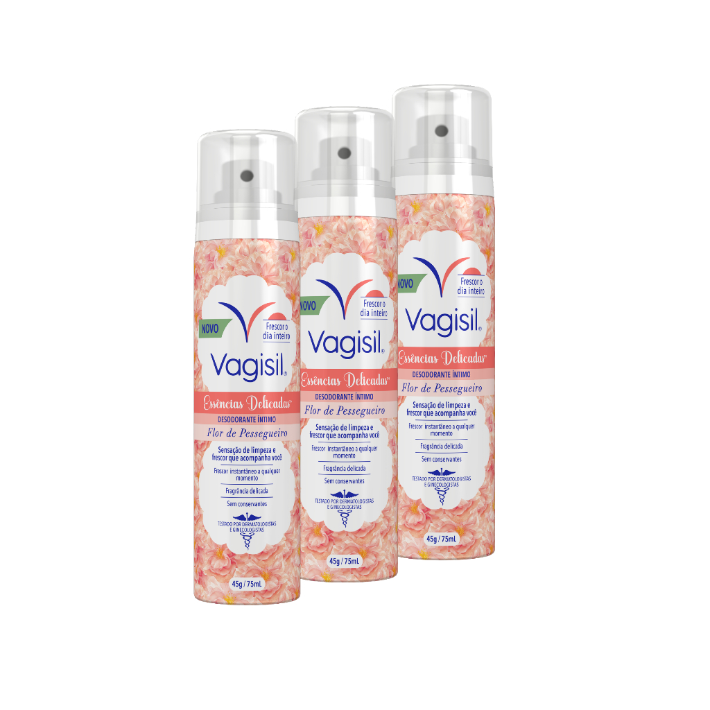 Kit 3x Vagisil Desodorante Íntimo Essências Delicadas Flor de Pessegueiro 75ml em Oferta na Shopee