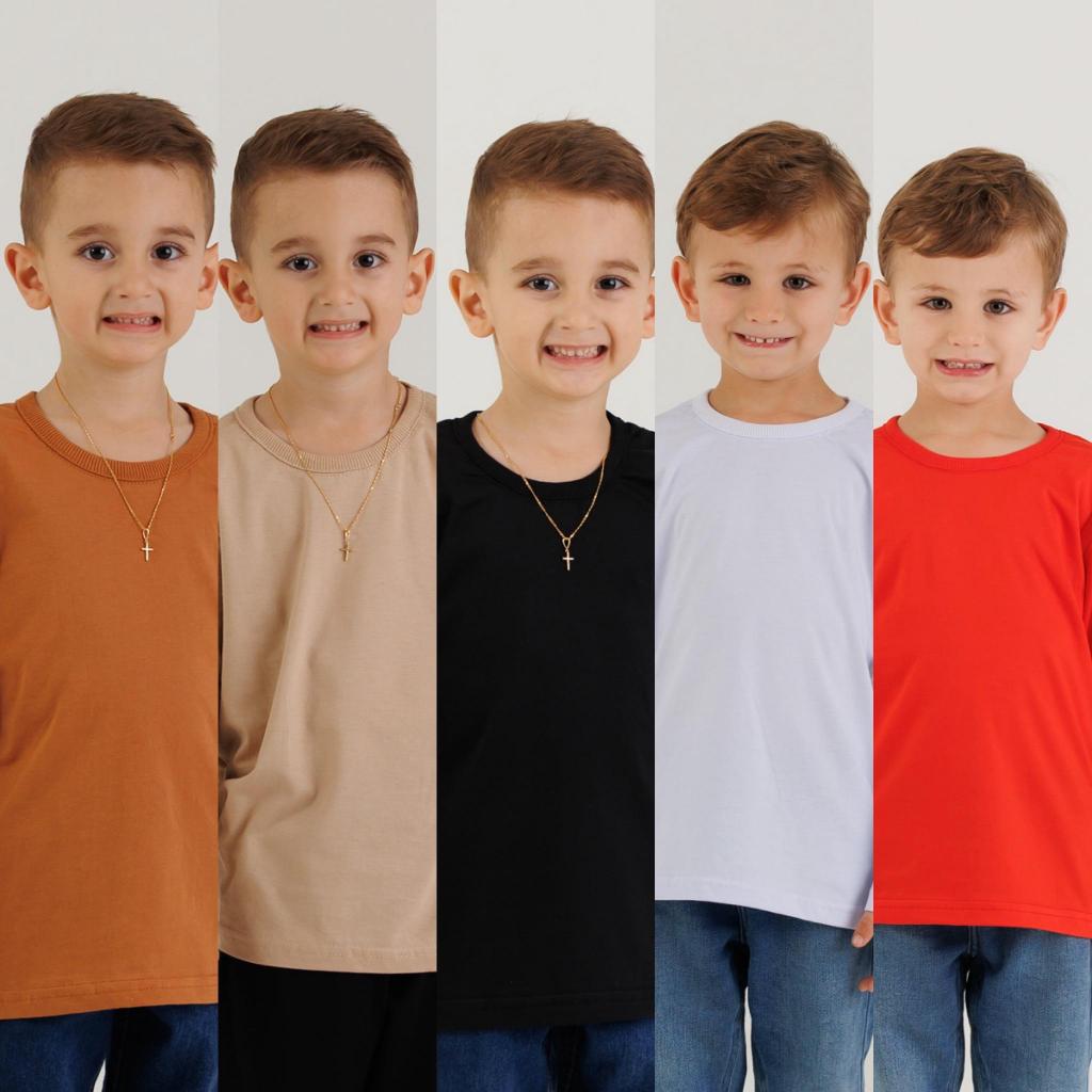 Kit 5 Camisetas Básica Escolar Infantil Menino ou Menina de Meia Malha 1/2/3/4/6/8/10