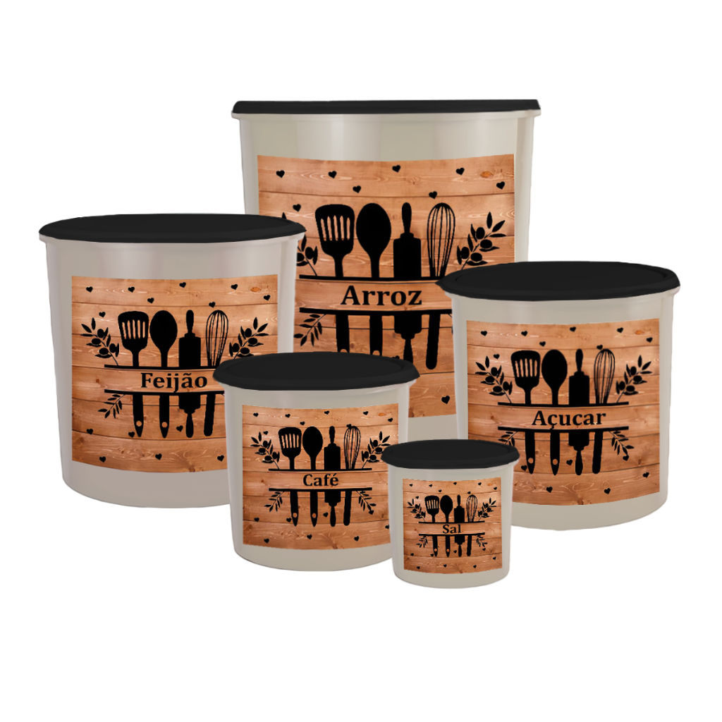 Kit 5 Peças Mantimento Jogo Plástico/Porta Mantimentos e Organizadores de cozinha Decorado em Oferta na Shopee