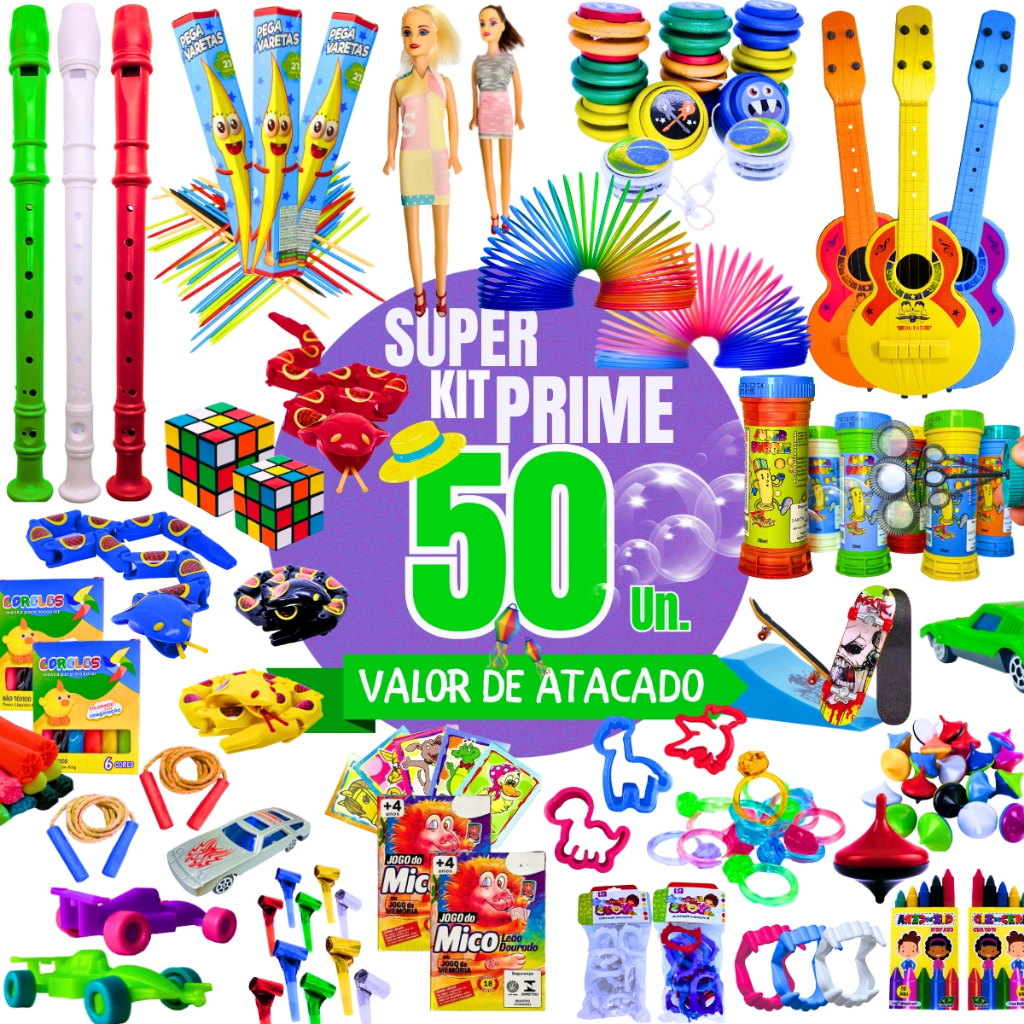Kit 50 Prendas Prime Festa Junina Brinquedos Doação Brinde Crianças Igreja Bingo Pescaria Criança