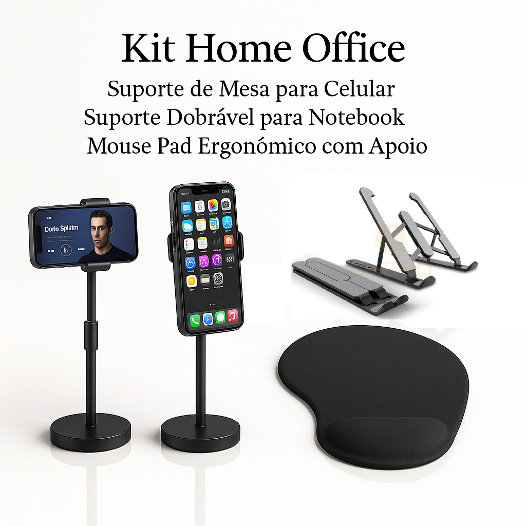 Kit Home Office Suporte Celular Mesa Suporte Notebook Mouse Pad Ergonômico Ajustavel Estudos