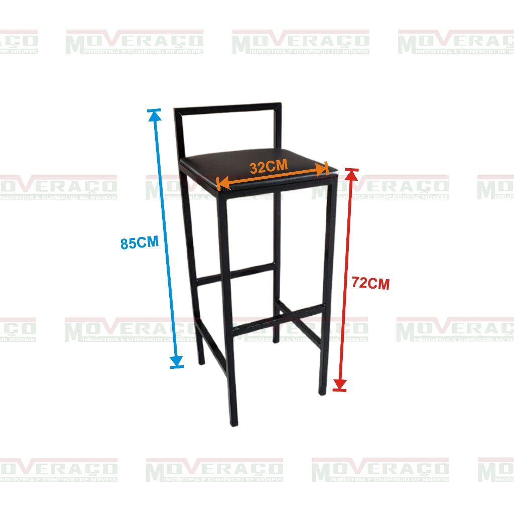 Banqueta Alta Com Encosto Quadrada Estilo Industrial Cozinha Balcão Bar — imagem 2 de 2