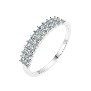 Anel Meia Aliança Prata 925 Dupla Zirconia Feminino Delicado