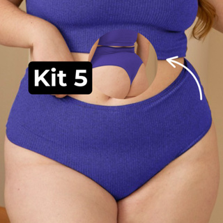 KIT 5 Calcinha Feminina Plus Size Fio Cintura Alta Max Tan Básica Confortável Suede Canelado em Oferta na Shopee