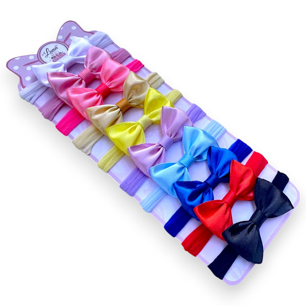 Kit 10 Mini laços Lacinhos de bebê Tiarinha Faixinha infantil Rn Cetim laços de cabelo