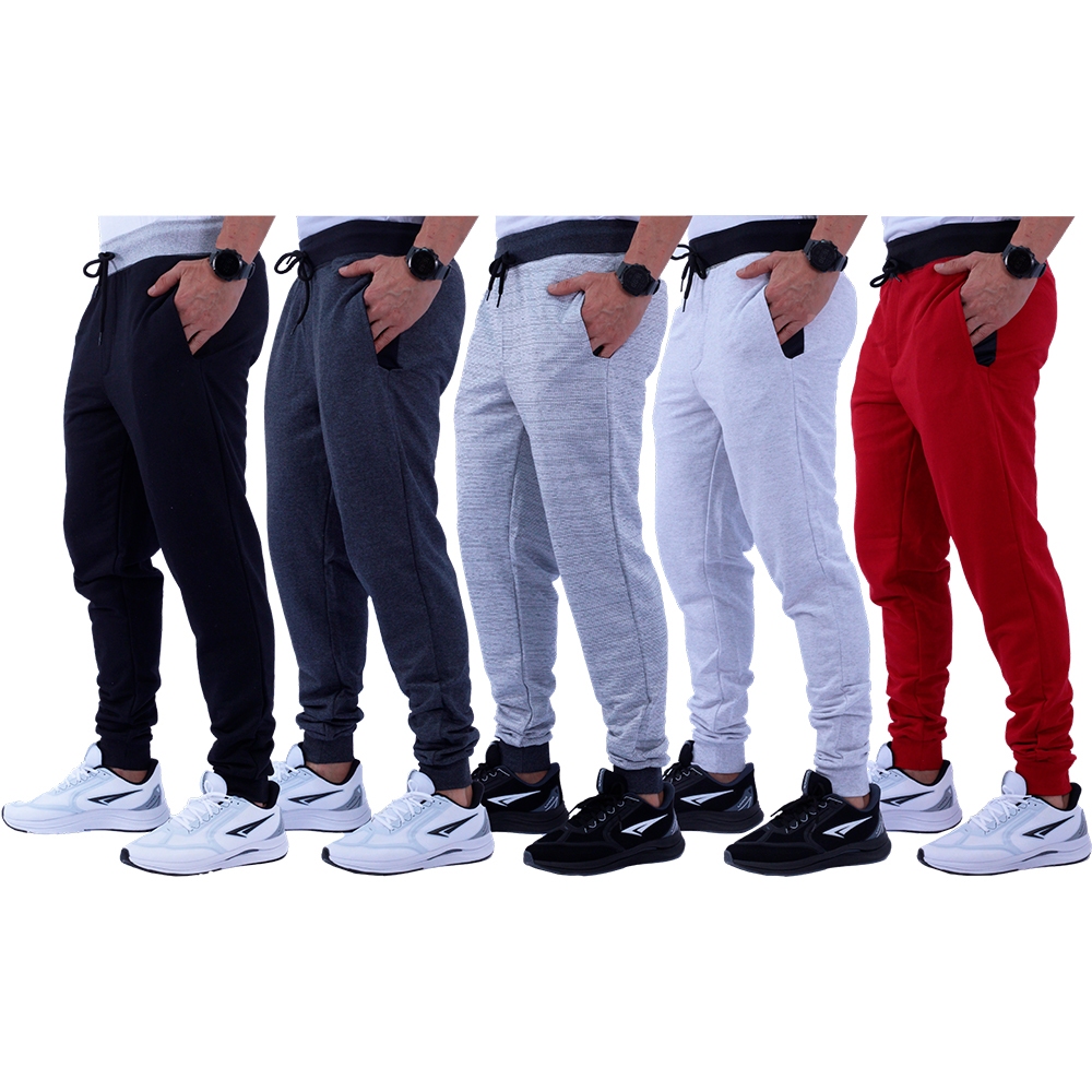 Kit 5 Calças Masculinas MXD Conceito Em Moletom e Moletinho Recorte Jogger Moletom Sem Pelúcia