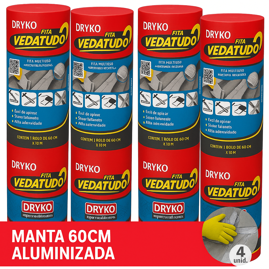 kit 4 Manta asfaltica adesiva alumin Impermeabilizante Para Telhados lajes chapas 60cm X 10m