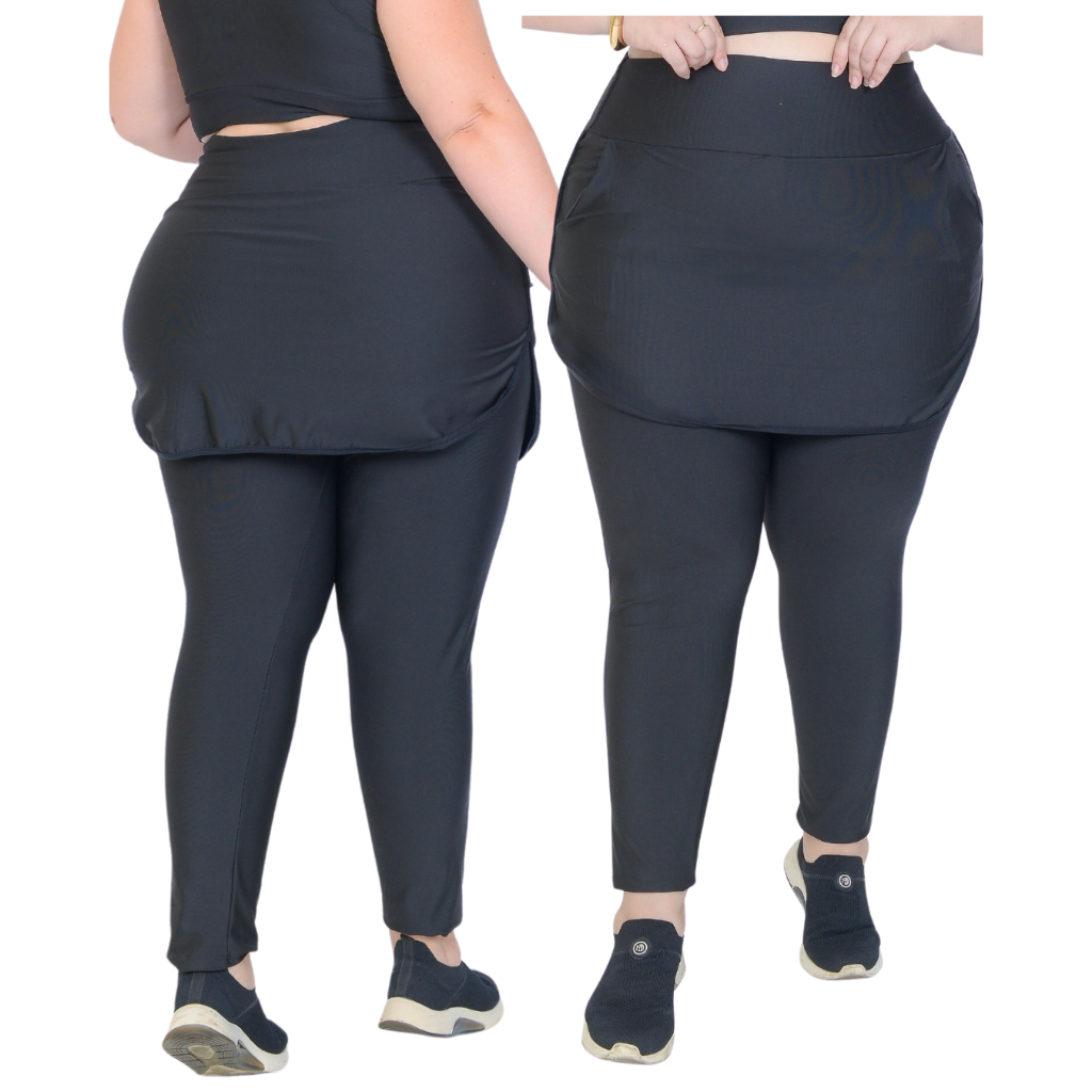 Calça Legging Para Academia Plus Size Com Saia Tapa Bumbum Roupa